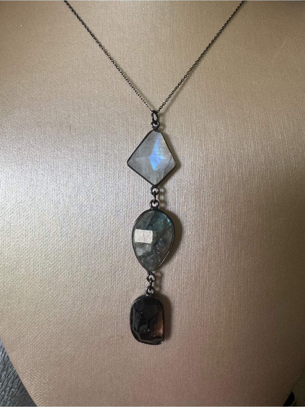 New Adornia 925 silver black rhodium gemstone necklace